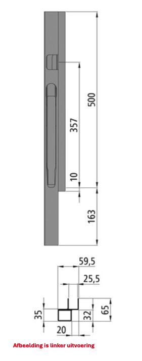 Kinnegrip K20 front pillar - 500 mm - right - anodised aluminum