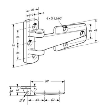 Pommier charnière de porte latérale décalée 89 mm - hache et inox - aluminium gris époxy