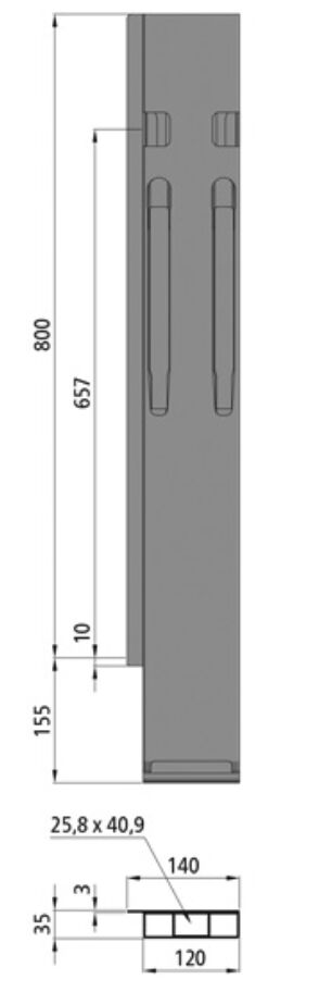 Kinnegrip K20 achterrong - 800 mm - links - TIR - met sluiting - geanodiseerd aluminium