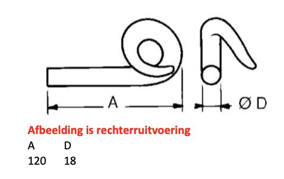 Pommier hook with pigtail - type B - 120 mm long - left