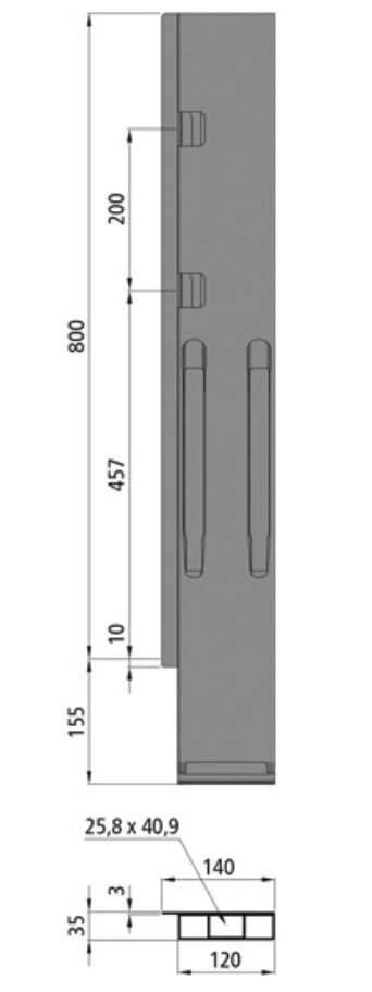 Kinnegrip K20 achterrong - 800 mm - links - geanodiseerd aluminium