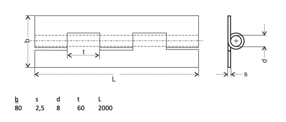 Rhiwa Quality piano hinge 80 x 2,5 x 2000 mm (WxTXL) - undrilled - stainless steel