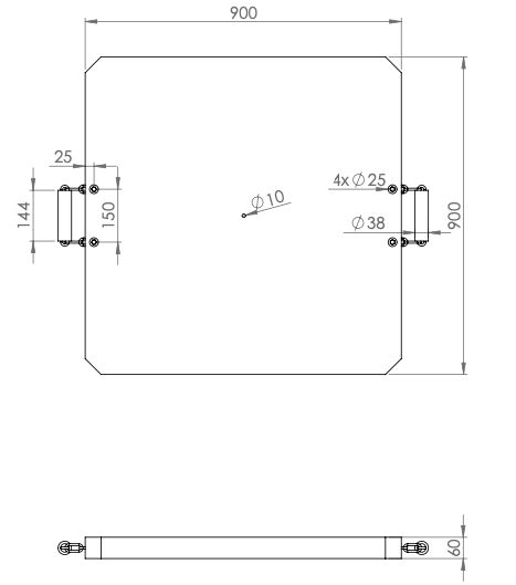 Rhiwa Quality outrigger pad 900 x 900 x 60 mm - with beveled corners