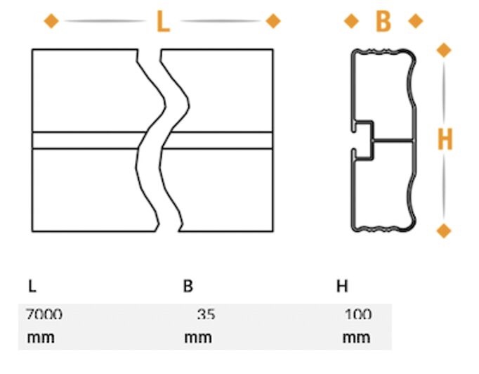 Takler side protection board 7000 x 35 x 100 mm - aluminum