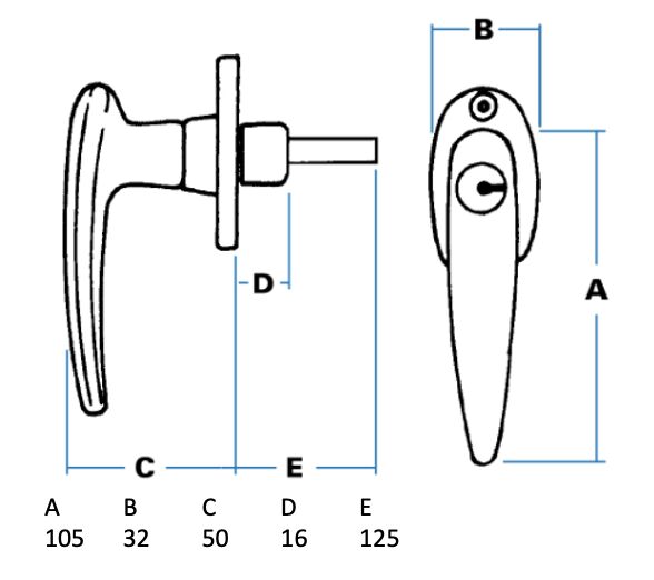 Rhiwa Quality car door handle - shaft 125 mm - lockable - chrome-plated