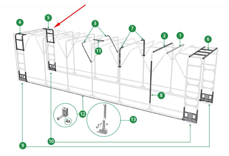 Edscha bow end - front right/rear left - for Edscha sliding bow roof