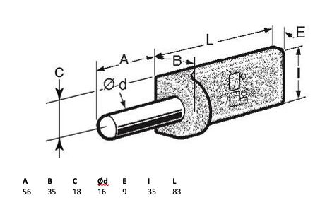Pommier weld-on gudgeon - pin 56 mm long and Ø 16 mm - forged steel