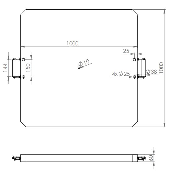 Rhiwa Quality plaque de matrice 1000 x 1000 x 60 mm - avec pièces chanfreinés