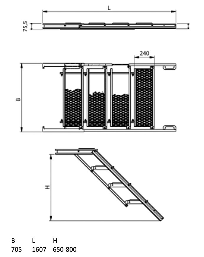 PWP pull out ladder - 4 steps - 1607 x 705 mm (LxW) - aluminum