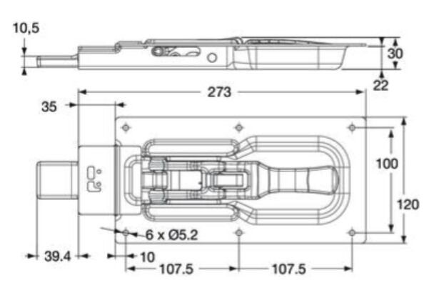 Pommier fermeture porte cadenas encastrée - 273 x 120 x 22 mm - galvanisée