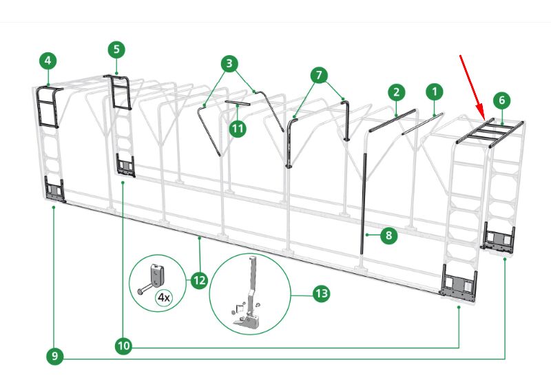 Edscha top frame - 2500-2600mm - for Edscha sliding bow roof