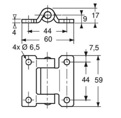 Pommier side door hinge flat 30 mm - stainless steel