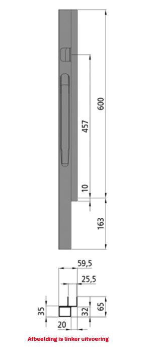 Kinnegrip K20 front pillar - 600 mm - right - anodised aluminum