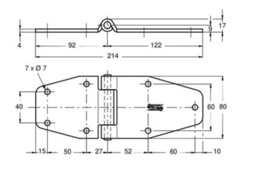 Pommier side door hinge butterfly - 214 x 80 mm - stainless steel