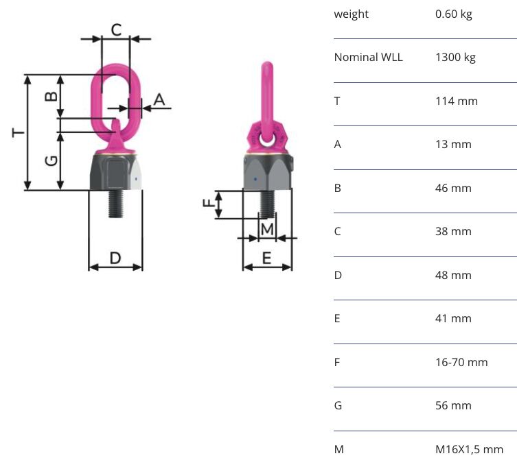 RUD lifting eye vario VWBG-V - 1,3t - M16x1,5 - variable length 16-70 mm