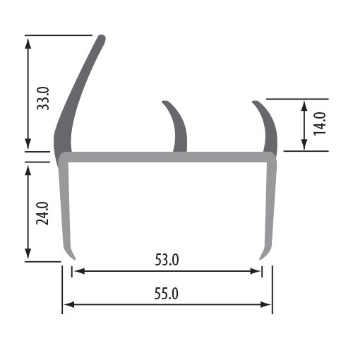 Rhiwa Quality container deurprofiel 55 mm - grijs/grijs - 5,2 meter