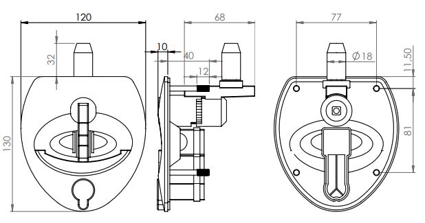 Rhiwa Quality vector T-greep compressieslot - 40 mm stiftbevestiging - sleutel 805
