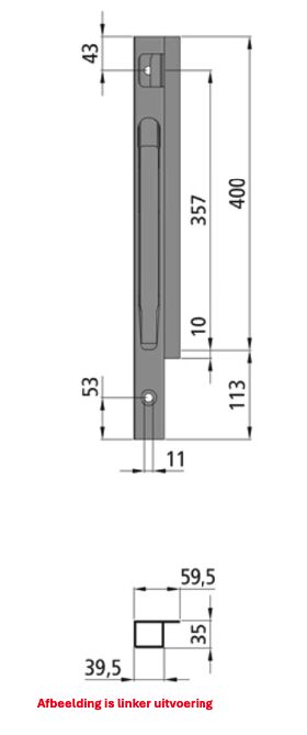 Kinnegrip K20 voorrong - 400 mm - rechts - schroefversie - geanodiseerd aluminium