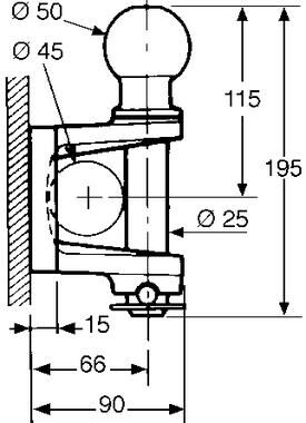 Pommier trailer hitch - with ball Ø 50 mm - 4-holes Ø 10,5 mm