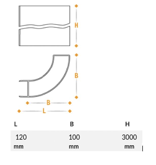 Takler pièce d'angle 3000 x 100 x 120 mm - pour plan de protection latérale - plastique gris