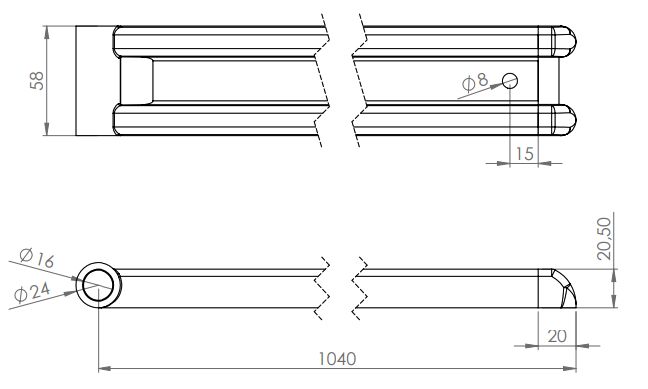 Rhiwa Quality M-scharnier 1040 mm - inclusief einddop - verzinkt