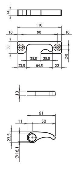 Pommier locking gear set - for internal lock Ø 16 mm - height 14 mm