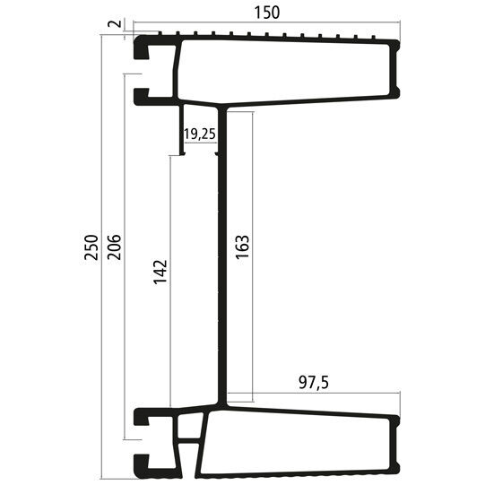 Rhiwa Quality stootbalk 2400 mm - aluminium - geschikt voor R58-03
