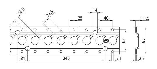 Rhiwa Quality anchor rail - round hole Ø 25 mm - with guard - 3000 mm - zinc-plated