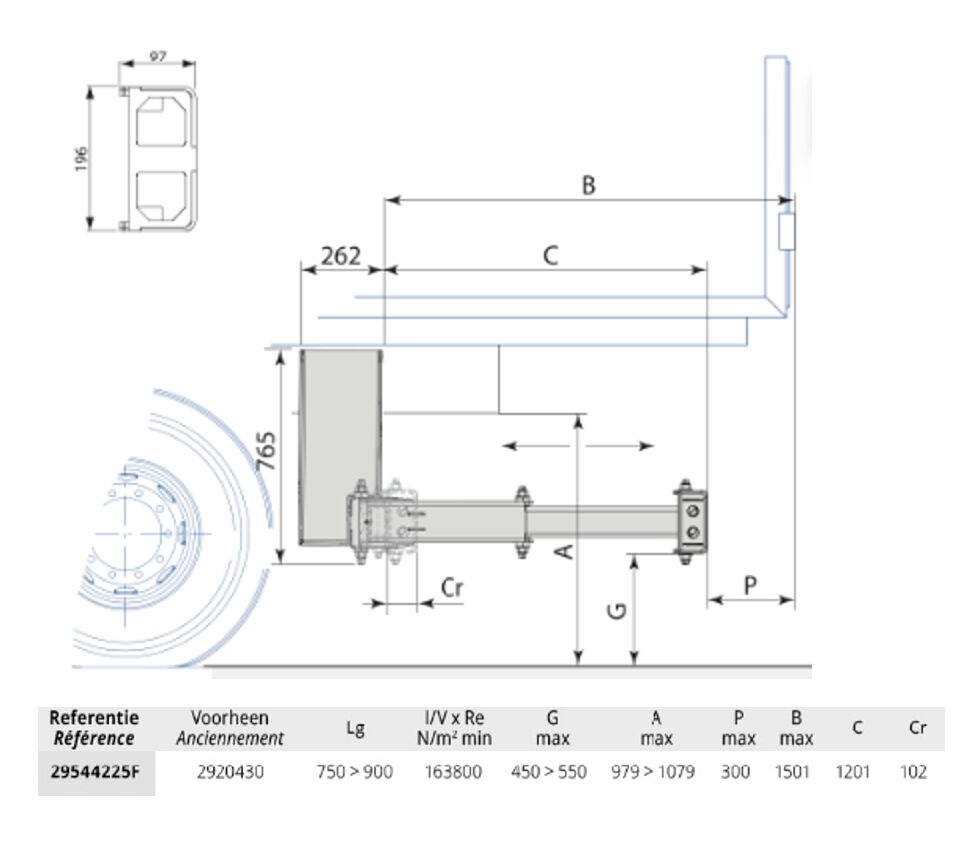 Pommier stootbalk XPAND P42F - hydraulisch horizontaal in/uittrekbaar - 1201 mm - R58-03