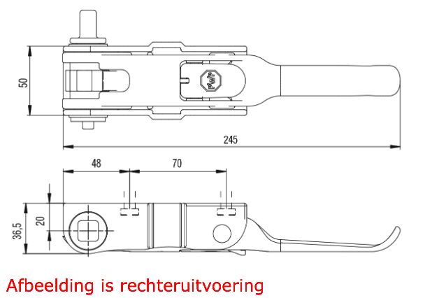 PWP opspanratel tender 36,5 mm links - vierkant aansluiting
