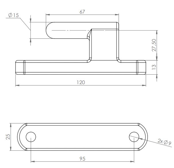 Rhiwa Quality onderbordscharnier pen 120 x 25 mm - verzinkt