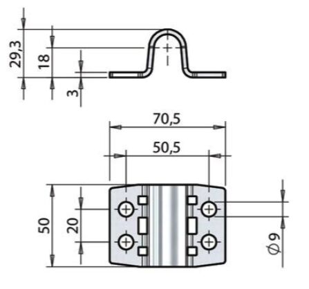 Pommier rod guide  - for locking Ø 16 mm - height 50 mm - zinc-plated