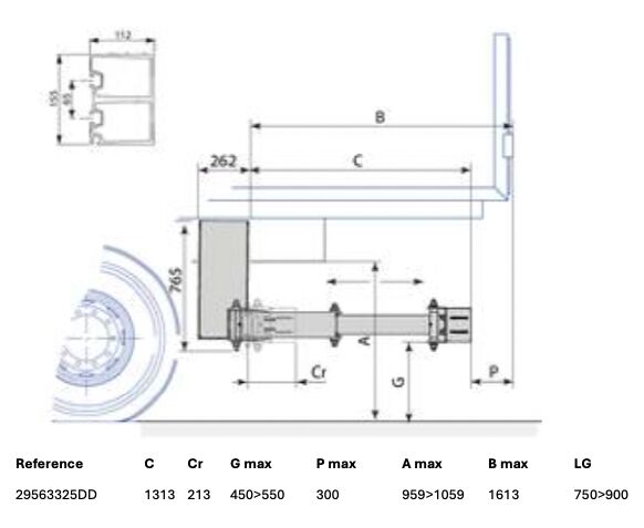Pommier stootbalk E-XPAND P33D - elektrisch horizontaal in/uittrekbaar - 1313 mm - R58-03