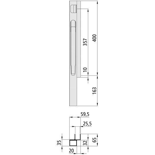 Kinnegrip K20 voorrong - 400 mm - links - geanodiseerd aluminium