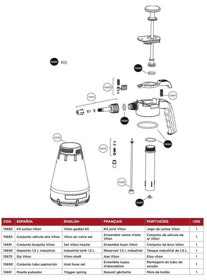 Pulmic Industrial 2000 viton - pulvérisateur à pression - 1,5 litre - résistant aux produits chimiques