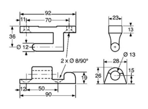 Pommier onderbordscharnier set 92 x 28 mm - verzinkt