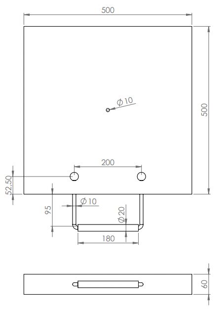 Rhiwa Quality plaque de frappe 500 x 500 x 60 mm