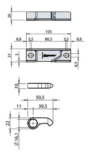 Pommier locking gear set - for internal lock Ø 16 mm - height 20 mm