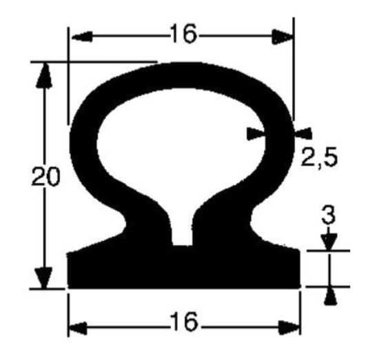 Pommier sealing rubber 20 x 16 mm - for tailgate - 2,2 meter - black EPDM