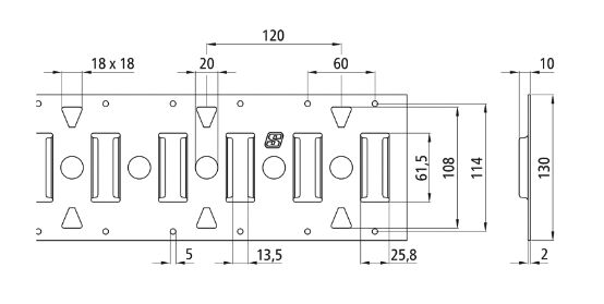 Rhiwa Quality ankerrail - spleet-gat-spleet Ø 20 mm - 3000 mm - inbouw - RVS