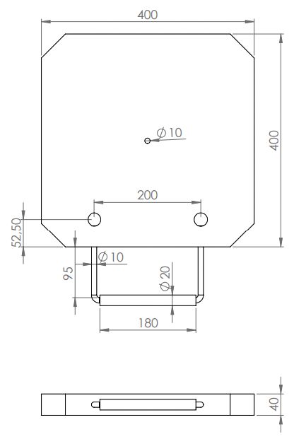 Rhiwa Quality stempelplaat 400 x 400 x 40 mm - met afgeschuinde hoeken
