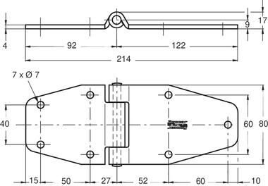 Pommier side door hinge butterfly - 214 x 80 mm - zinc-plated