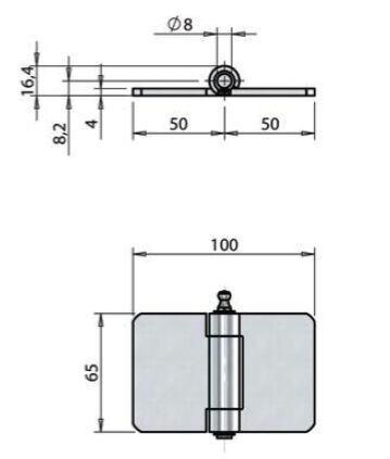 Pommier portierscharnier 65 x 50 x 4 mm (BxLxD) - pen Ø 8 mm - RVS