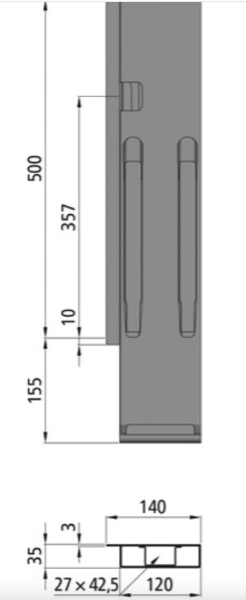 Kinnegrip K20 achterrong - 500 mm - links - KTL
