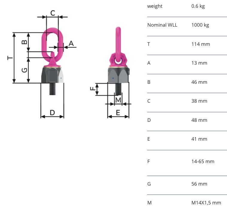 RUD VWBG-V - 1t - M14x1,5 - anneau de levage vario longuer variable 14-65 mm