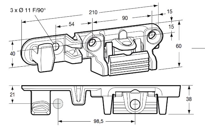 Pommier coupling plate - right - for handle 1201129 / 1201132 - zinc-plated