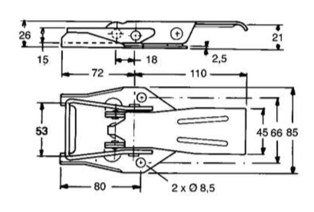 Pommier klepaantrekker opbouw - 185 x 85 mm - incl. beugel - verzinkt