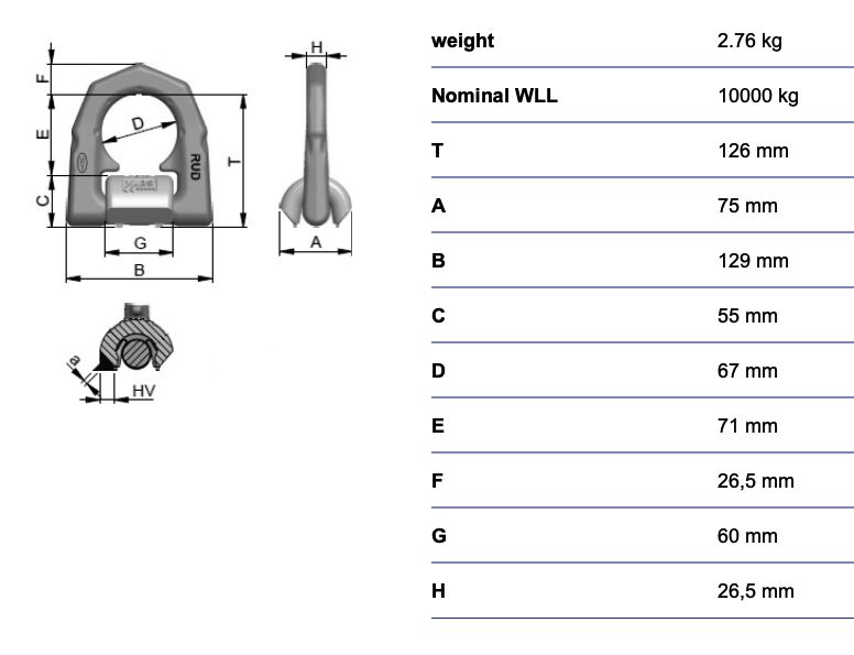 RUD lifting eye VLBS-U-LT - 10t - with spring - weldable - suitable for use up to −45°C