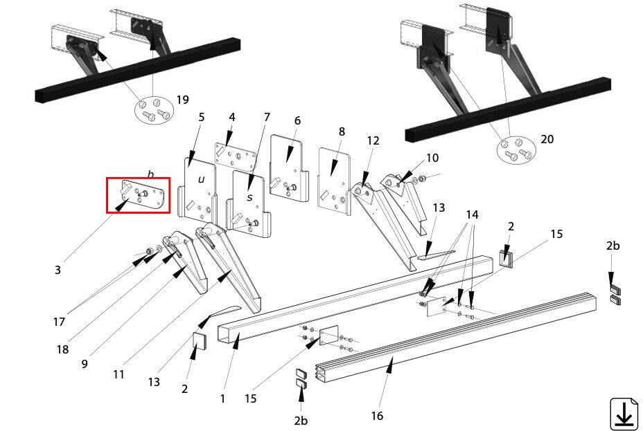 Pommier mounting plate left - for bumper 2909410/11/12/13 - R58-02