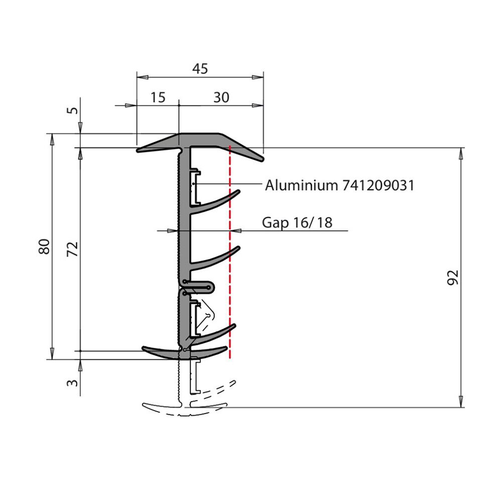 Pommier rubberdeurprofiel 72-92 mm - rol 20 meter - EPDM